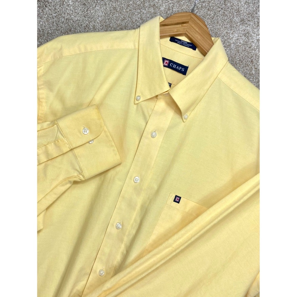 Chaps Wrinkle Free Oxford Long Sleeve Button Down Shirt Mens XL Yellow Business